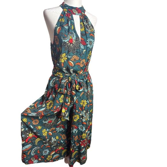 Anthropologie Geneva Floral Green Halter Wide Leg Jumpsuit Size XS Women's - Picture 4 of 9